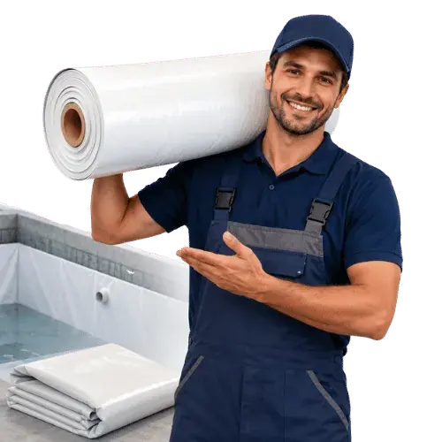 Professional holding a roll of food-grade liner for a cistern